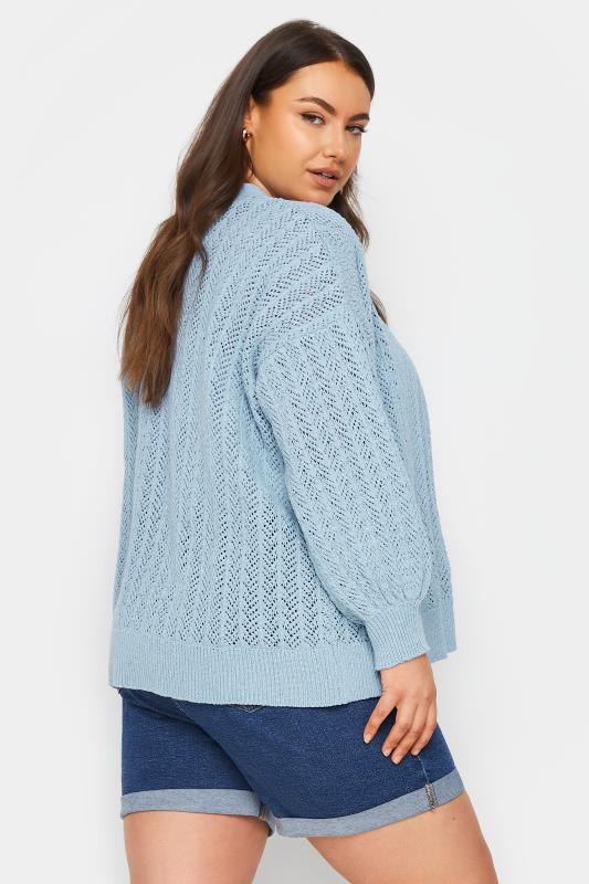 YOURS Plus Size Blue Pointelle Cardigan | Yours Clothing 3