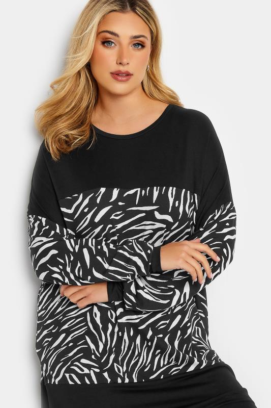 Curve Plus Size Black & White Animal Print Long Sleeve Top | Yours Clothing