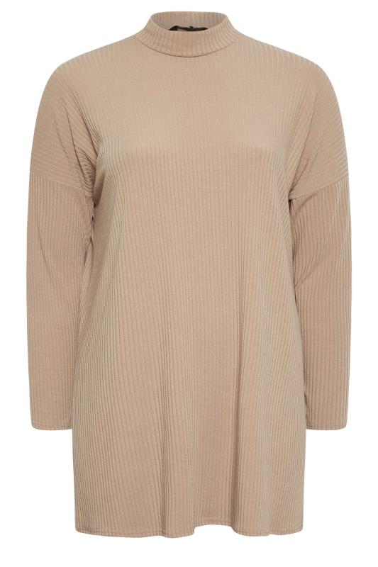 YOURS Plus Size Beige Brown Ribbed Turtle Neck Top | Yours Clothing 6