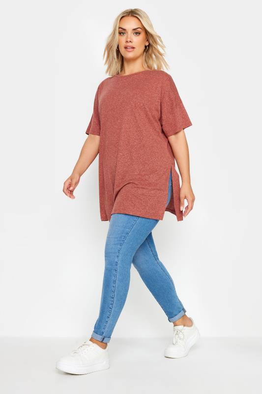 YOURS Plus Size Rust Orange Oversized Linen T-Shirt | Yours Clothing 2