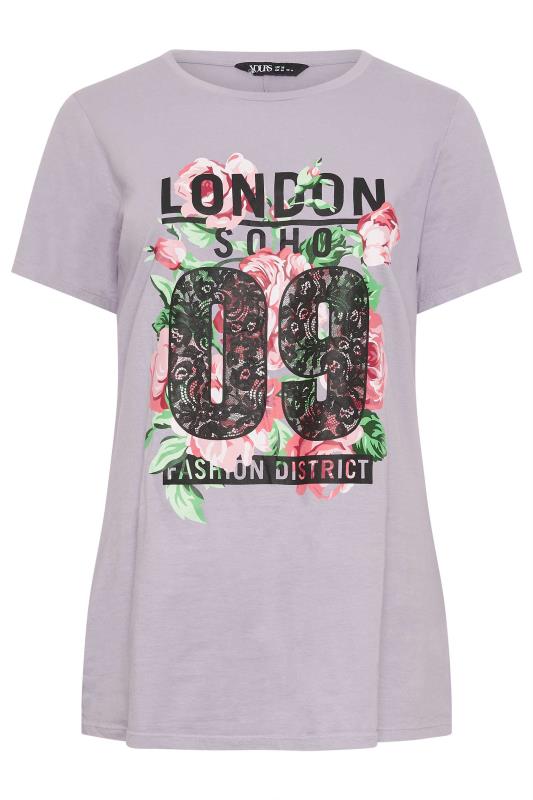 YOURS Plus Size Pink Acid Wash 'London' Rose Print T-Shirt | Yours Clothing 5