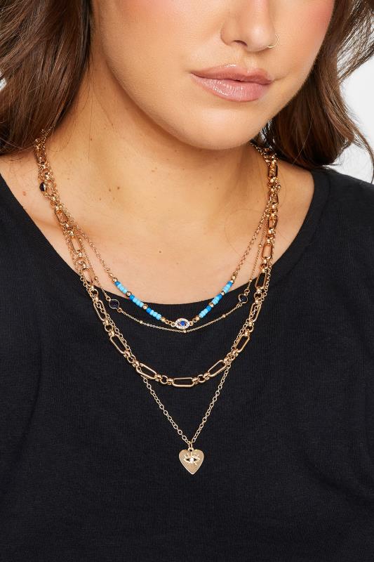 4 PACK Gold & Blue Eye Pendant Necklace Set | Yours Clothing 1