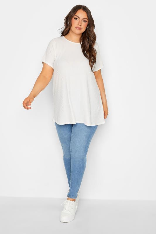 2 PACK Plus Size White & Lilac Ribbed Swing T-Shirts | Yours Clothing 6