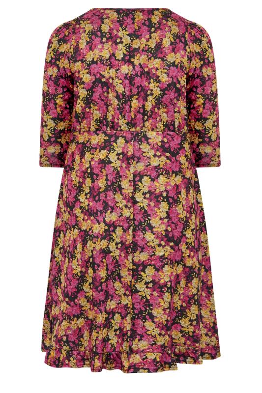 Plus Size Curve Black & Pink Floral Midi Dress | Yours Clothing 8