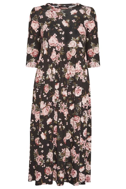 Plus Size Black Floral Print Midi Dress | Yours Clothing 6