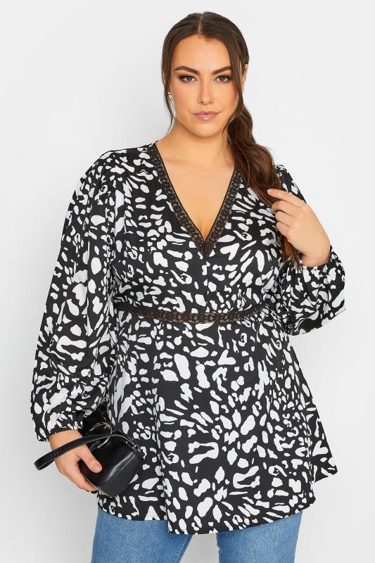 LIMITED COLLECTION Plus Size Black Animal Print Lace Blouse | Yours Clothing 1