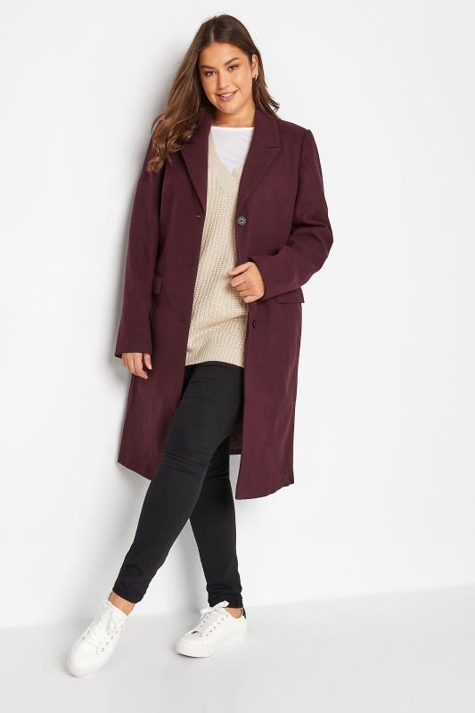 Grande Taille LTS Tall Burgundy Red Midi Formal Coat