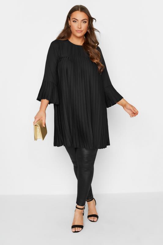 YOURS LONDON Plus Size Black Pleated Tunic Top | Yours Clothing  2