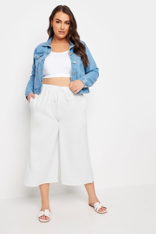 YOURS Plus Size White Linen Look Cropped Trousers | Yours Clothing 2