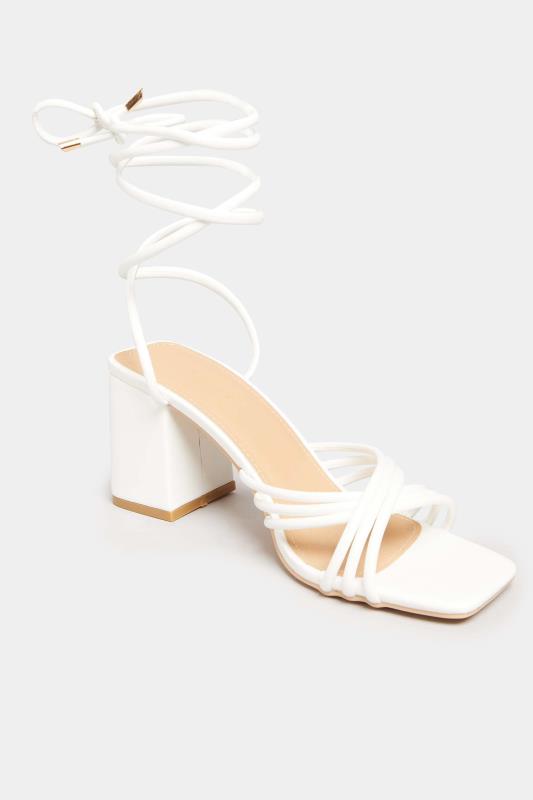 PixieGirl White Strappy Lace Up Block Heels In Standard D Fit 2