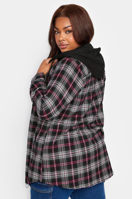 YOURS Plus Size Pink Check Print Hooded Shirt | Yours Clothing 4