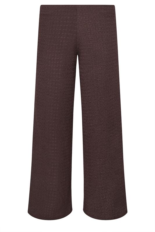PixieGirl Petite Women's Chocolate Brown Textured Wide Leg Trousers | PixieGirl 5
