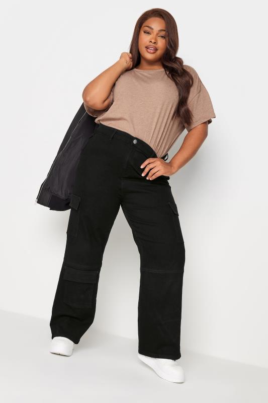 YOURS Curve Plus Size Black Wide Leg Pocket Cargo Trousers | Yours Clothing  4