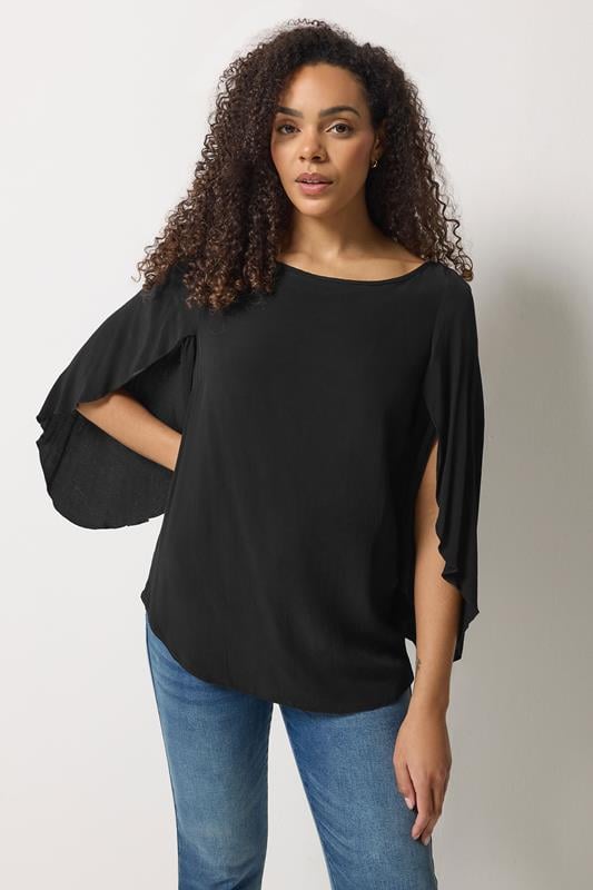  M&Co Black Long Angel Sleeve Blouse