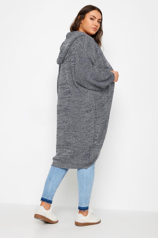 YOURS Plus Size Blue Longline Hooded Cardigan | Yours Clothing 3