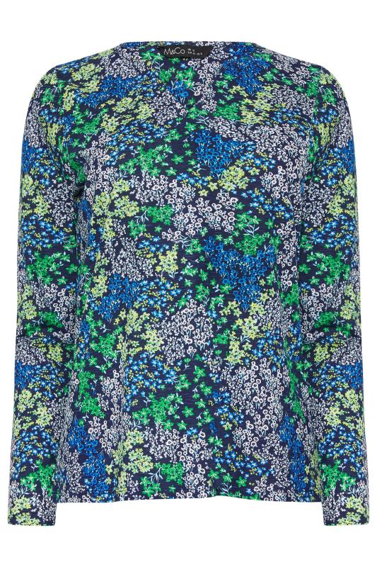 M&Co Navy Blue Ditsy Floral Notch Neck Long Sleeve Top | M&Co 5