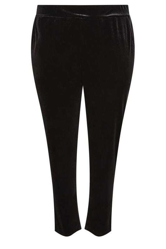 Plus Size Black Velvet Stretch Tapered Trousers | Yours Clothing 3
