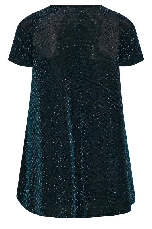 Plus Size YOURS LONDON Teal Blue Glitter Swing Top | Yours Clothing 6