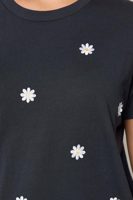 YOURS Plus Size Navy Blue Embroidered Daisy T-Shirt | Yours Clothing 4