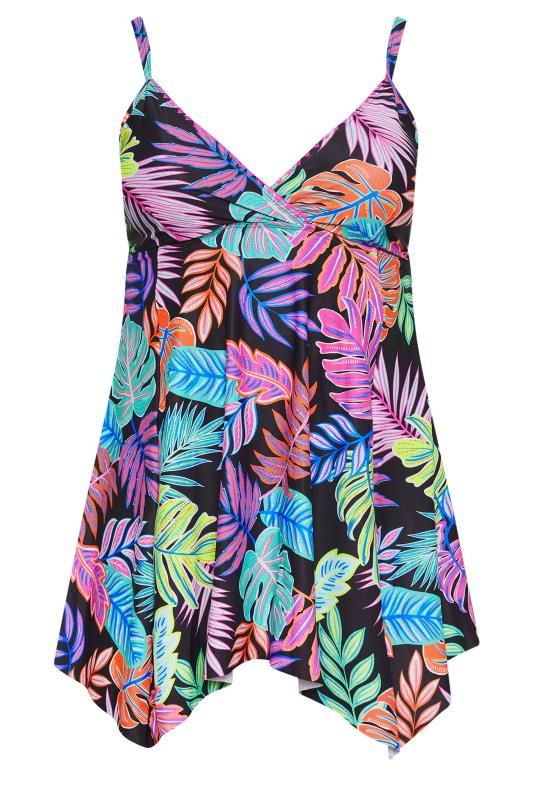 YOURS Plus Size Black Tropical Print Tummy Control Swimdress | Yours Clothing 8