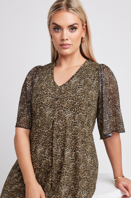 YOURS Plus Size Brown Leopard Print Mesh Swing Top | Yours Clothing 5