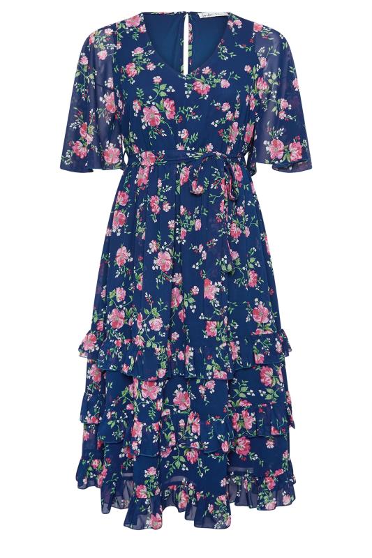 YOURS LONDON Plus Size Navy Blue Floral Print Tiered Maxi Dress | Yours Clothing 5