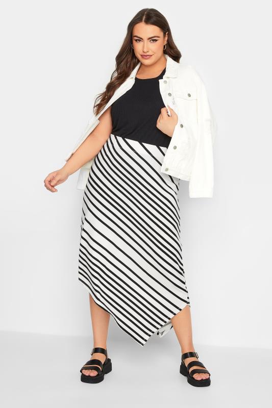 YOURS Curve Plus Size White Stripe Asymmetric Skirt | Yours Clothing  2