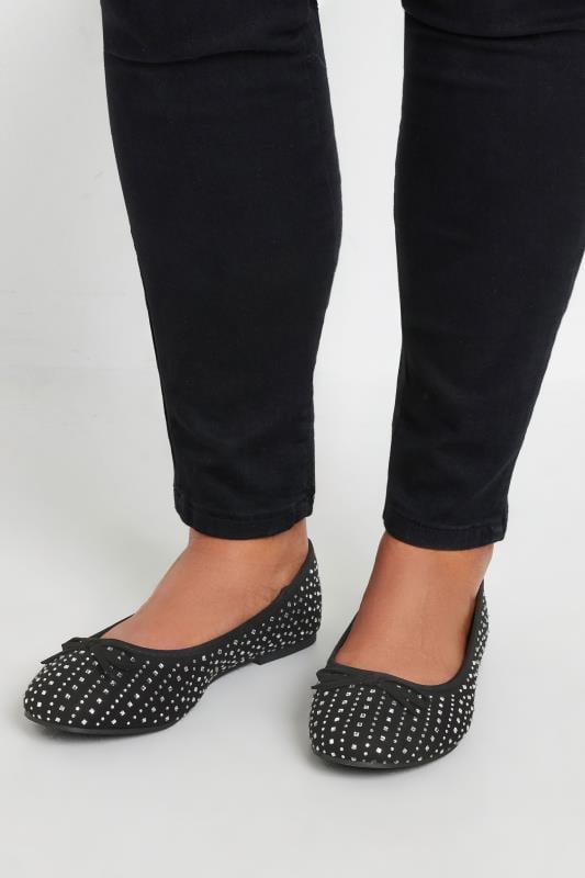  Grande Taille Black Sparkly Ballerina Pumps In Extra Wide EEE Fit