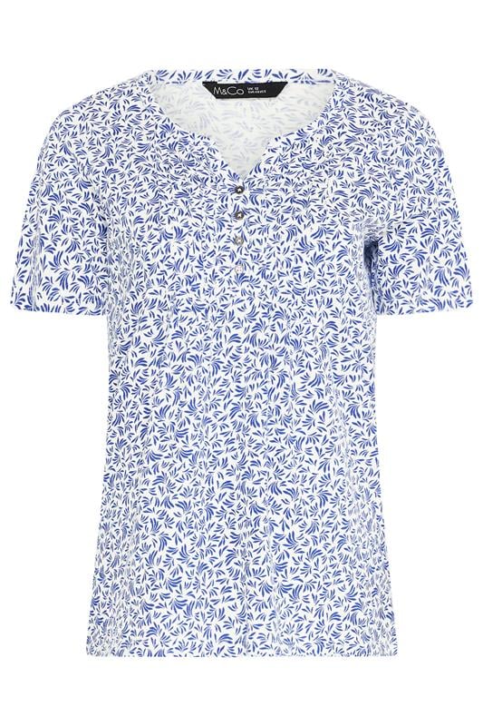 M&Co 2 PACK Navy Blue & White Floral Cotton Henley Tops | M&Co 8
