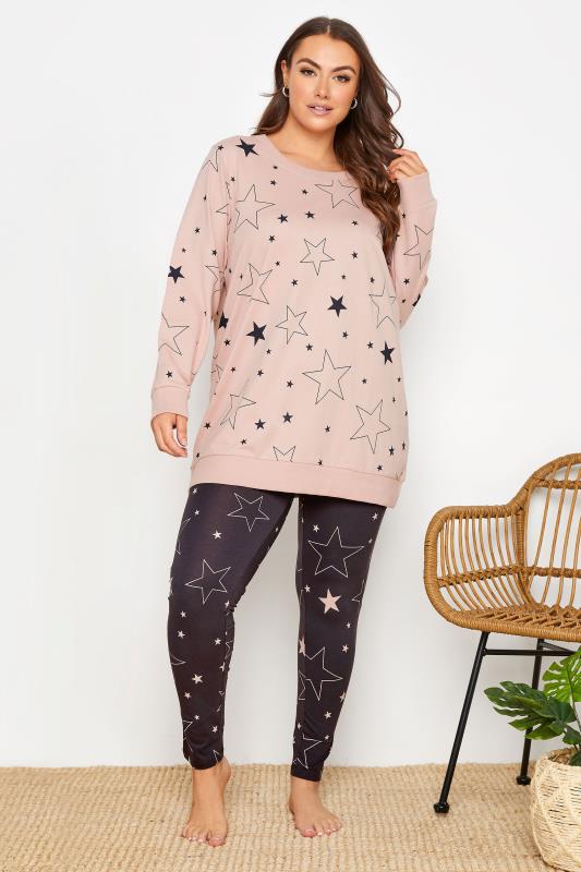 Plus Size Pink Star Print Leggings Lounge Set | Yours Clothing 1