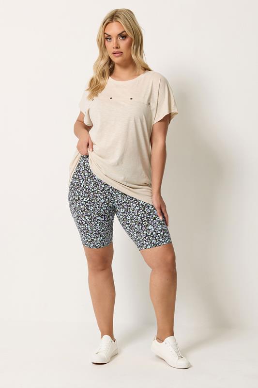 YOURSET 2 PACK Plus Size Black Ditsy Floral Cycling Shorts | Yours Clothing 4