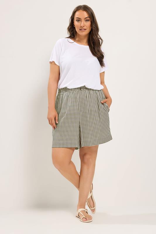 YOURS Plus Size Brown Gingham Shorts | Yours Clothing 1