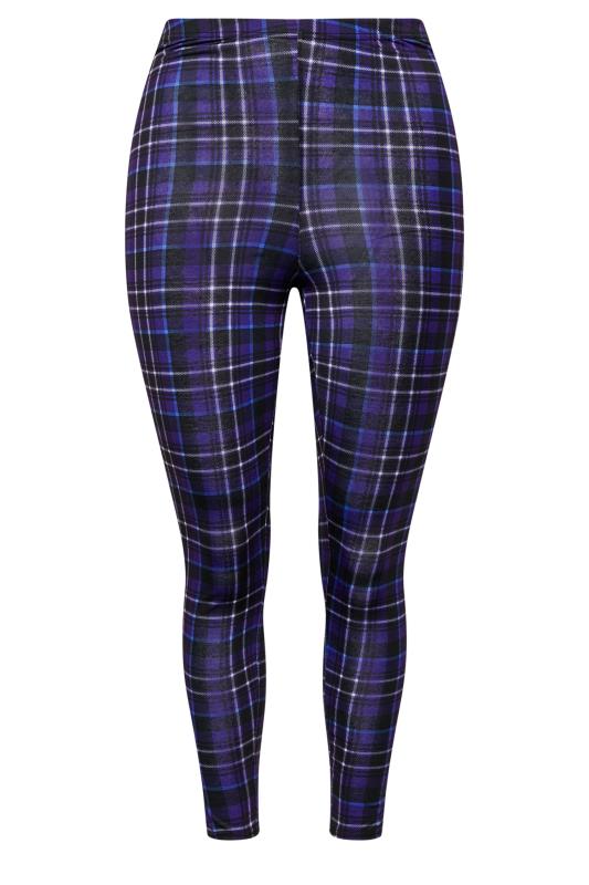 Plus Size Blue Stretch Check Print Leggings | Yours Clothing 4