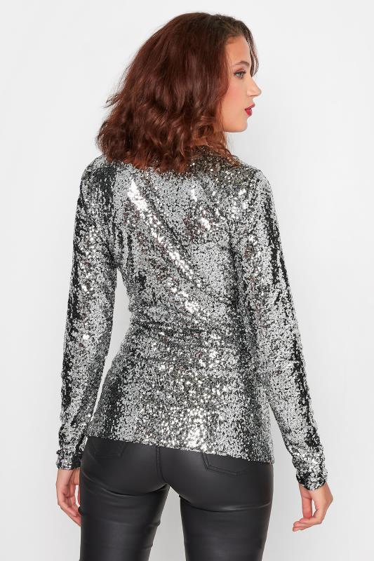 LTS Tall Silver Sequin Embellished Wrap Top 3