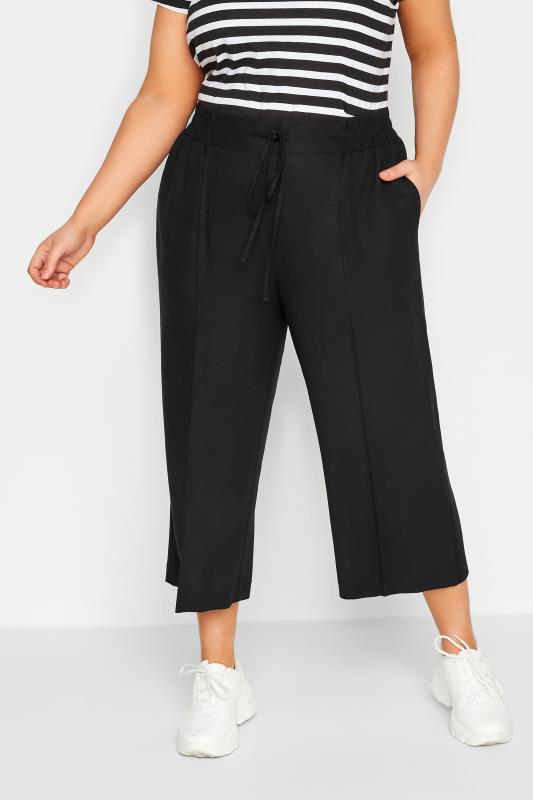 YOURS Plus Size Black Linen Look Culottes | Yours Clothing 1