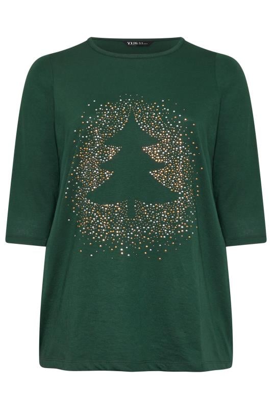 YOURS Plus Size Forest Green Diamante Christmas Tree Top | Yours Clothing  5