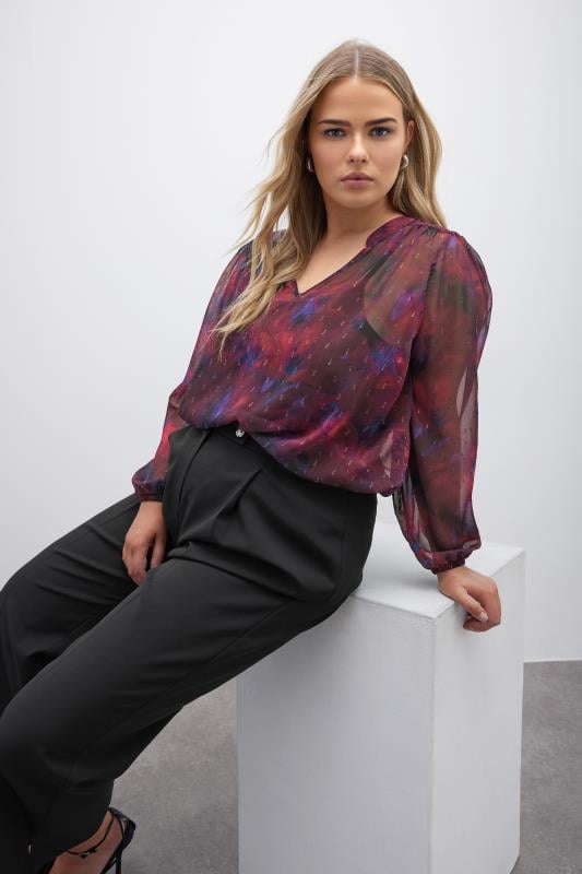 YOURS LONDON Plus Size Red Blur Abstract Print Overhead Blouse | Yours Clothing  2