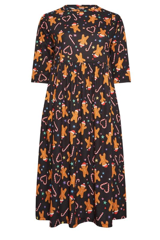 LIMITED COLLECTION Plus Size Black Gingerbread Print Christmas Smock Dress | Yours Clothing  6
