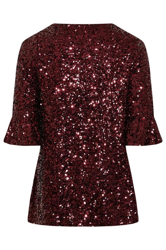 YOURS LONDON Plus Size Red Sequin Embellished Flute Sleeve Top | Yours Clothing 7
