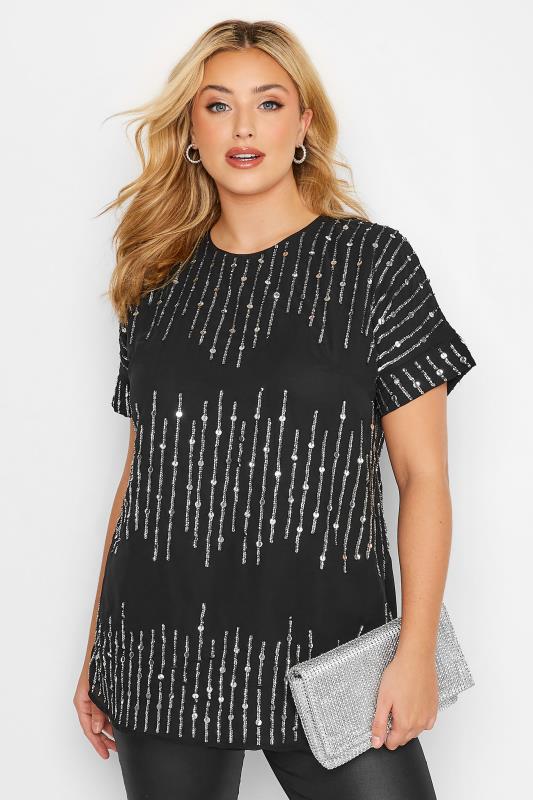  Grande Taille LUXE Curve Black Sequin Hand Embellished Top