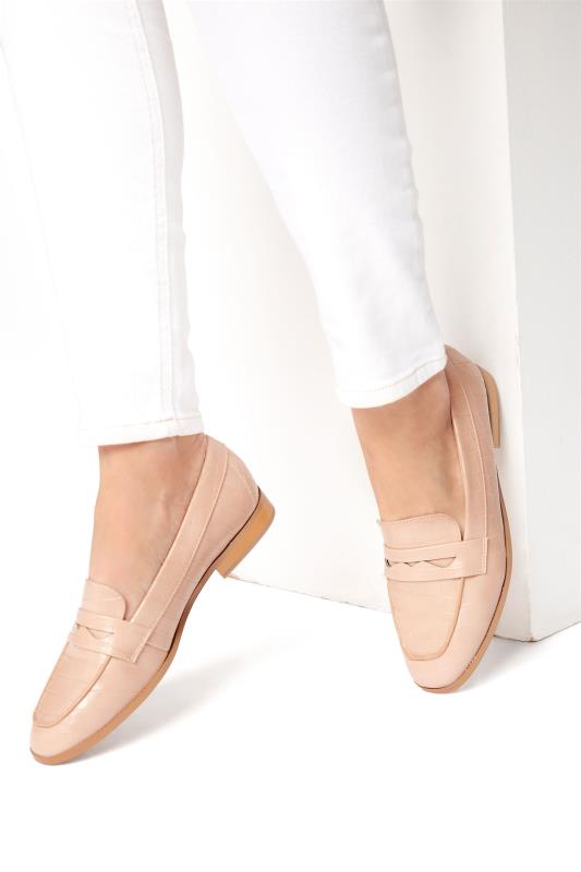 LTS Beige Brown Slip On Croc Loafers In Standard D Fit | Long Tall Sally  1