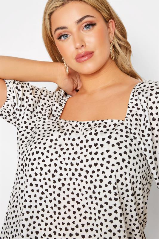 LIMITED COLLECTION White Square Neck Heart Print Milkmaid Top | Yours Clothing 4