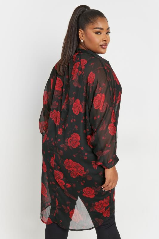 YOURS Plus Size Black Floral Print Dipped Hem Shirt | Yours Clothing 3