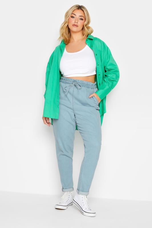 Plus Size Light Blue Paperbag Waist Stretch MOM Jeans | Yours Clothing 2