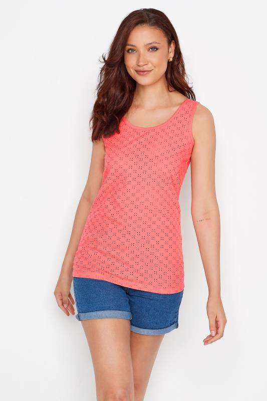 Tall  LTS Tall Coral Pink Broderie Anglaise Vest Top