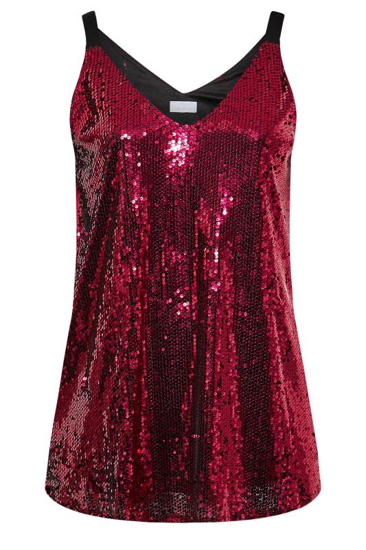 YOURS LONDON Plus Size Red Sequin Embellished Cami Top | Yours Clothing 7