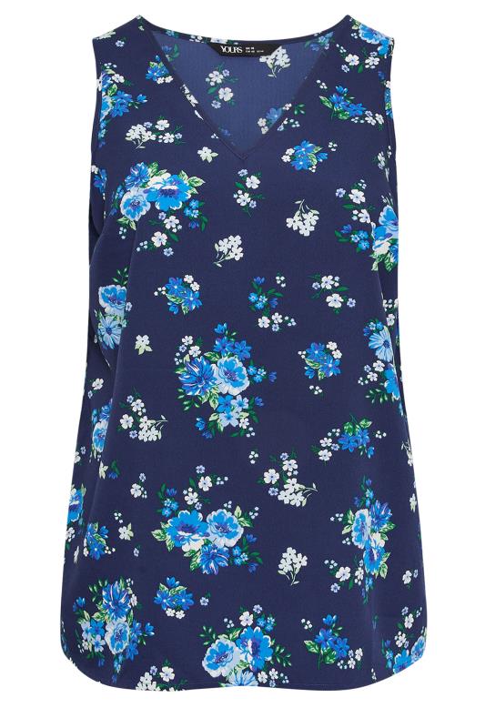 YOURS Plus Size Navy Blue Floral Print Vest Top | Yours Clothing 5