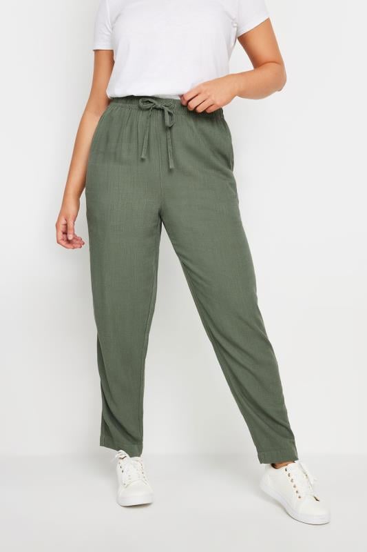 M&Co Khaki Green Linen Joggers | M&Co 1