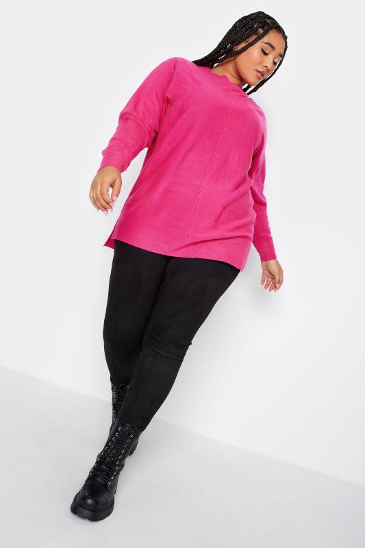 YOURS Plus Size Bright Pink Front Seam Detail Jumper | Yours Clothing 2