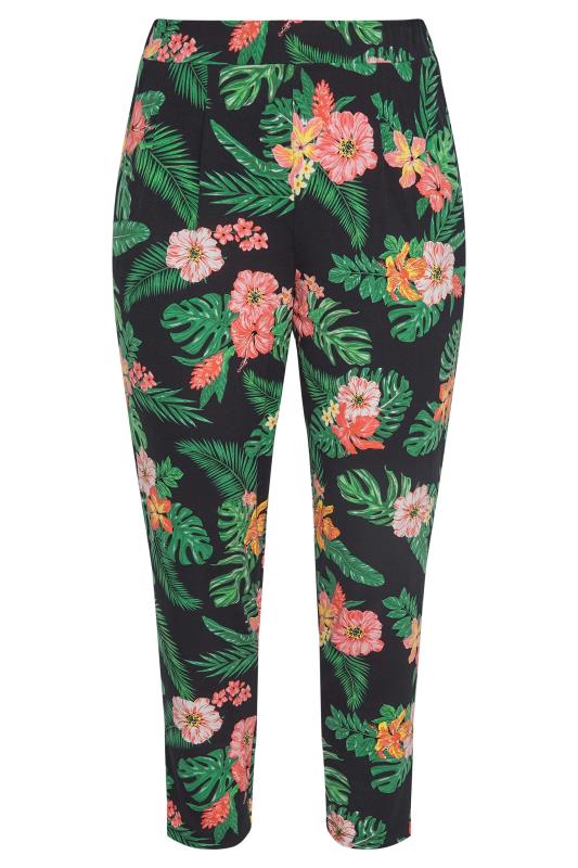 Curve Black Tropical Print Tapered Harem Trousers 5